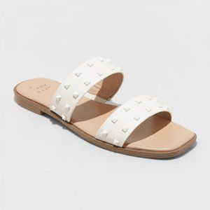 NWT A New Day Womens Stella Two Band Studded Sandals 6 1/2 White